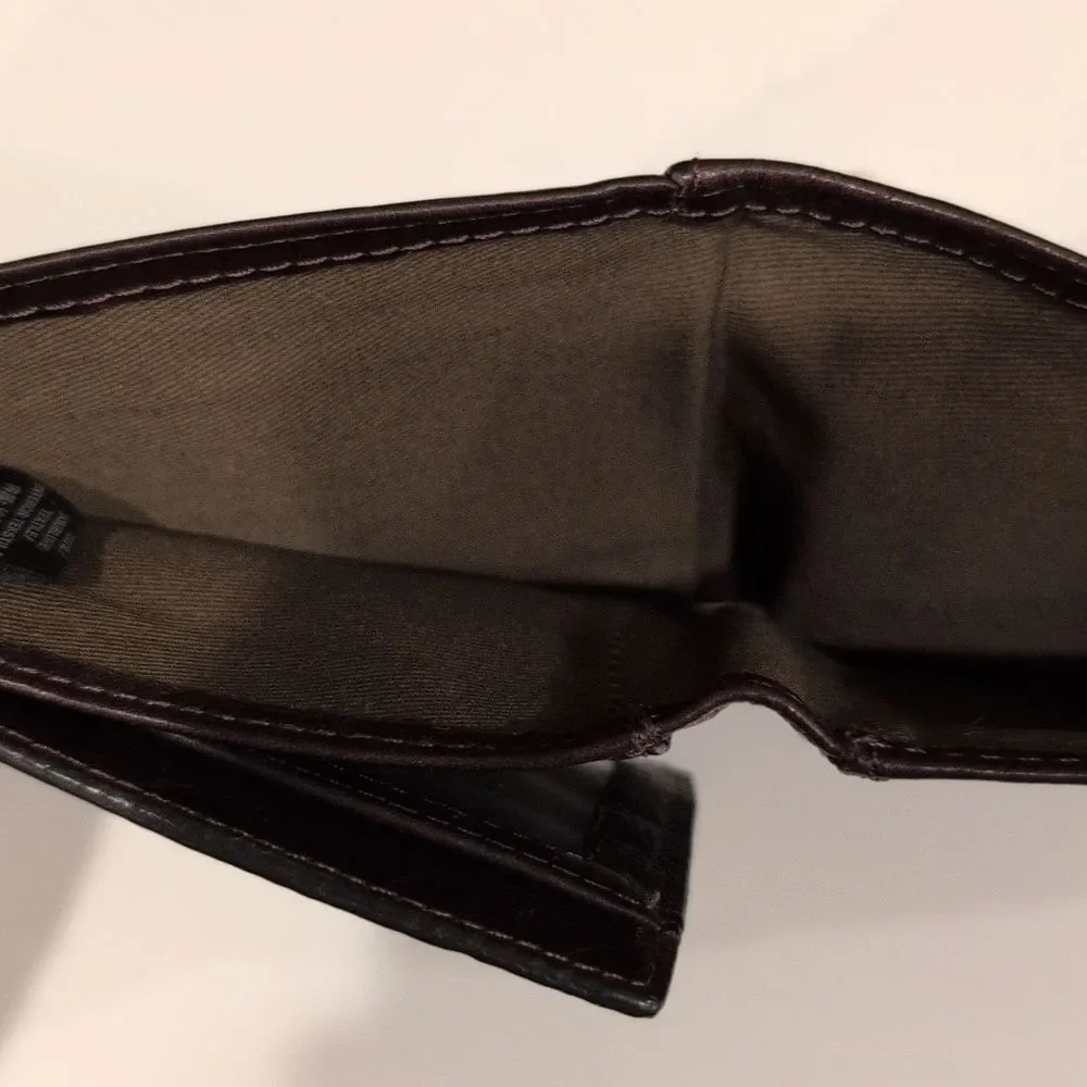 Fossil Men's Dark Brown Leather Bi-fold Wallet Card Holder with Flip ID